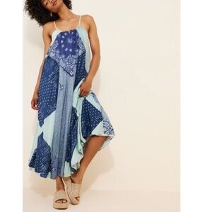 Free People Happy Days Halter Patchwork Bandana Print Adjustable Maxi Midi Dress